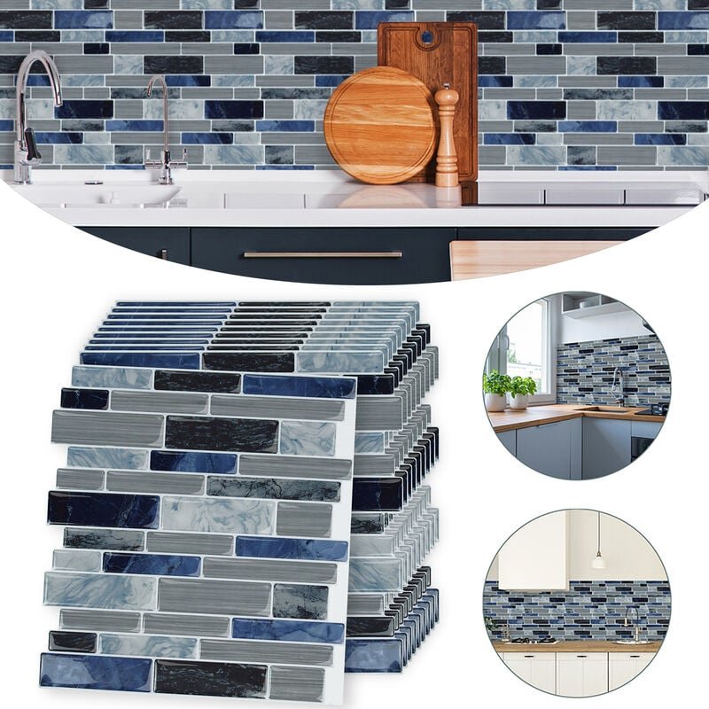 3D Fliesenaufkleber ,10 Stück Küche Bad Metro Fliesen pvc Selbstklebendes Wasserdichtes, Wandfliesen Dekor 30cm x 30cm (...