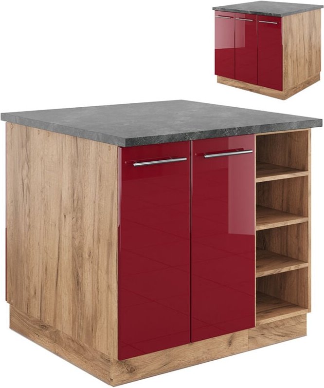 Vicco - Kücheninsel Fame-Line, Bordeaux Hochglanz/Goldkraft Eiche, 90 cm ohne Arbeitsplatte