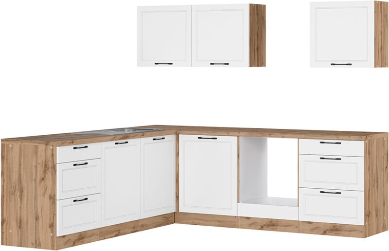 Lomadox - Winkelküche 240/240 cm in weiß und Eiche, Arbeitsplatte in Eiche, MONTERREY-03