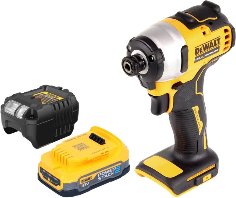 DeWalt DCF 809 E1 Akku Schlagschrauber 18 V 190 Nm 1/4" Brushless + 1x Powerstack Akku 1,7 Ah + Ladegerät