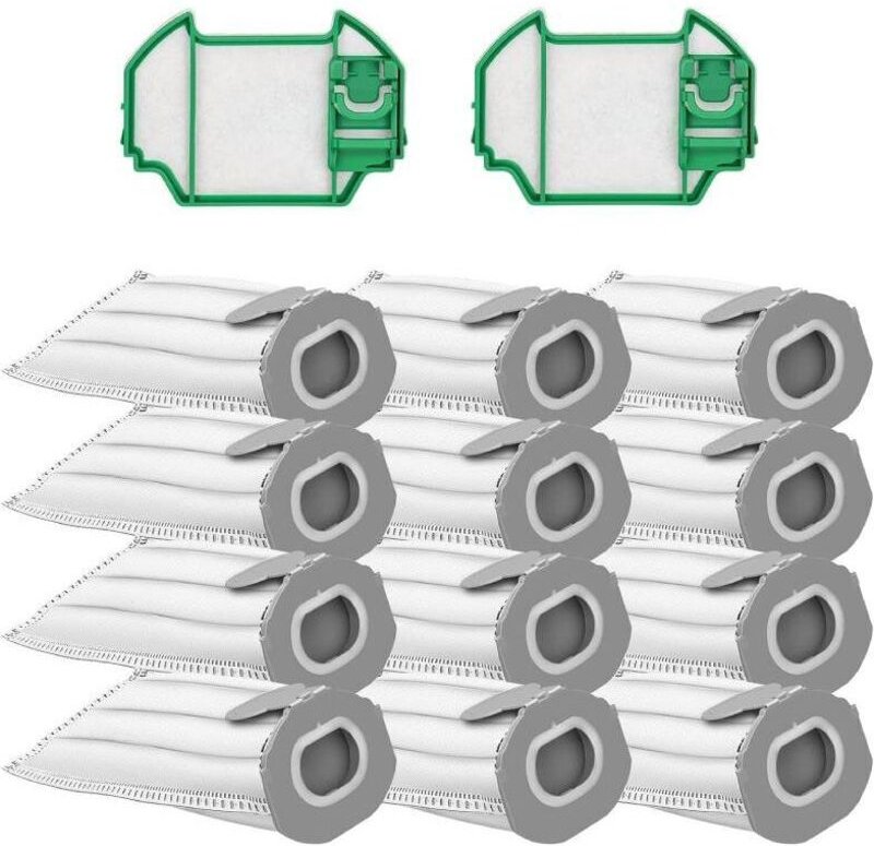 12er-Pack Mikrofaserbeutel für Staubsauger Kobold VK7S, VK7 FP7S und FP7-12 + 2 MUMU-Motorfilter