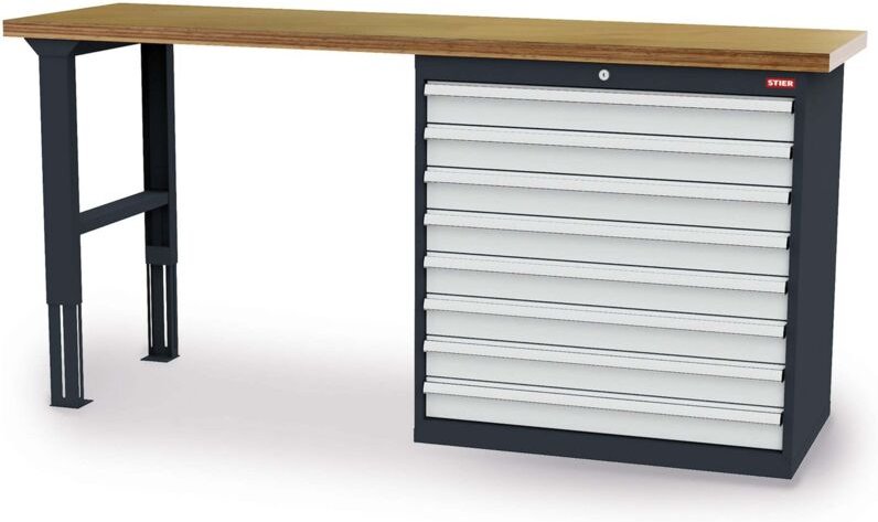 Werkbank BxTxH 2000x600x1060 mm mit 1 Schrankgehäuse der Breite 900 mm ral 7016 / ral 7035 - Stier