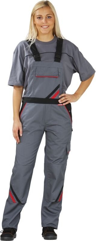 Planam Highline Damen Latzhose schiefer/schwarz/rot 50