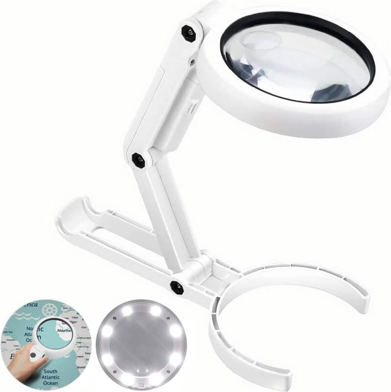 Thumbnail - Beleuchtete Handstandlupe, 5-fache 11-fache Tischlupe mit klappbarem Ständer, Leselupe, mit 8 LED-Lichtern, für Inspekti...