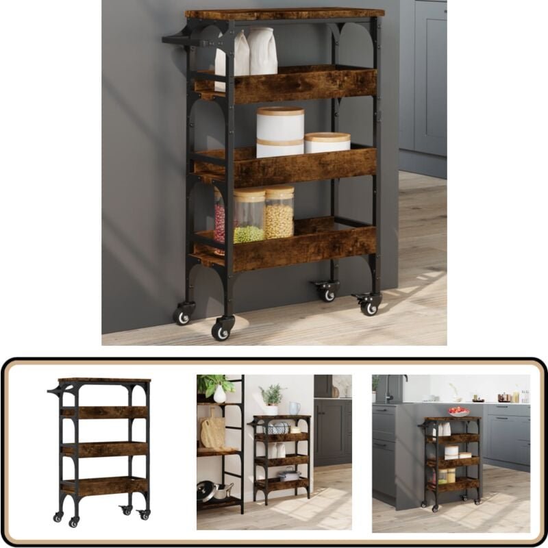 Küchenwagen Räuchereiche 53x20x76 cm Holzwerkstoff - Küchentisch - Küchenschrank - Kücheninsel - Rollwagen - Mobiliar