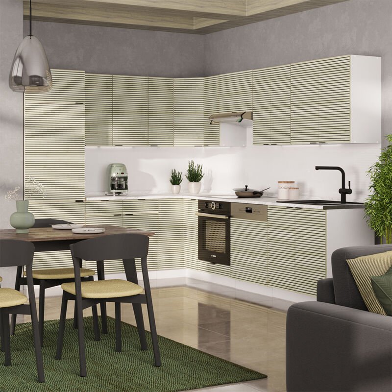 Vicco - Eckküche Fame-Line, Eiche Paneel/Weiß, 227 x 60 cm ohne Arbeitsplatte