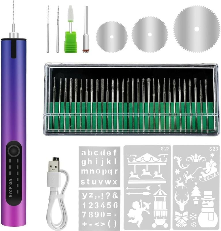 40 Stück Elektrische Gravur- Gravur Carve Werkzeug, Mini Stift Schnurlosgravur, Violett