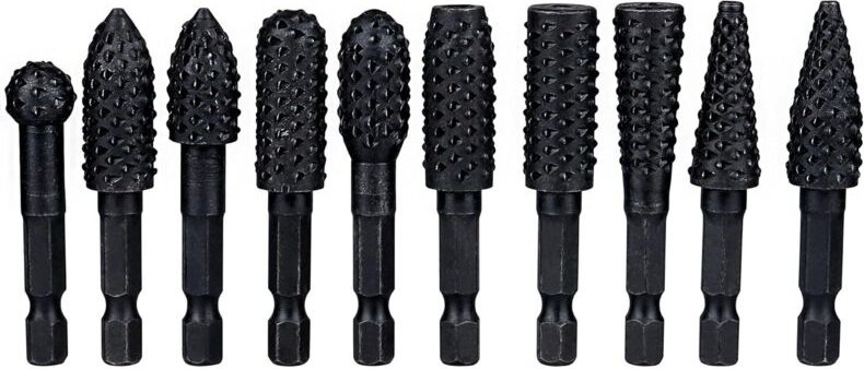 10-teiliges Rotationsfräser-Raspel-Set, 6,35 mm Kohlenstoffstahl, sechseckiger Griff, Rotationsfräser, Schnitzwerkzeug f...