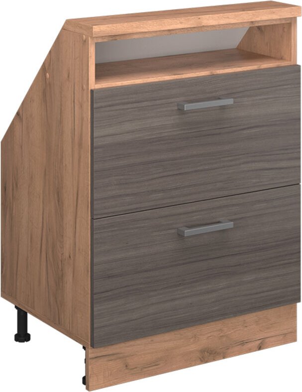 Dachschrägenschrank Rion, Edelgrau/Goldkraft Eiche, mit 2 Schubladen, Vicco