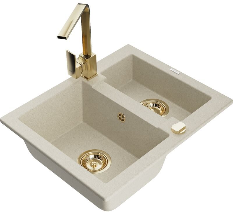 Mexen Carlos 1,5-Becken-Granitspüle mit Mischbatterie Rita, Beige - 6518-69-670300-50