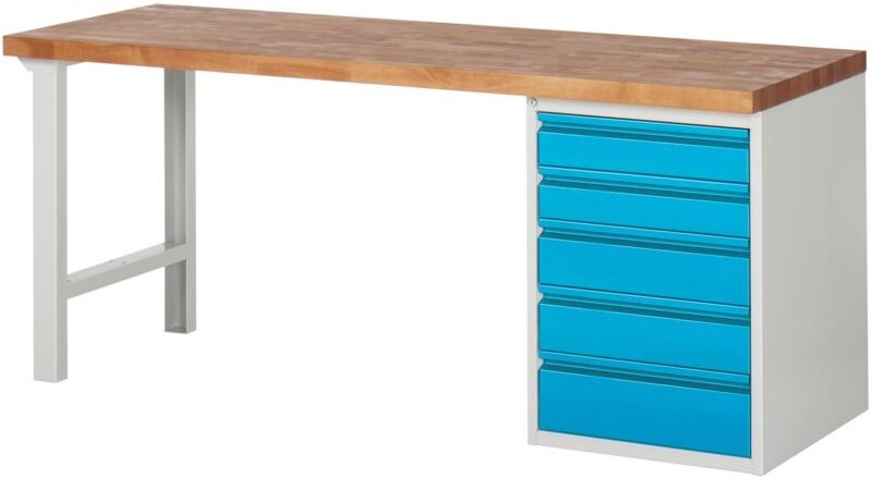 Werkbank Premium mit 5 Schubladen BxTxH 2000x700x840mm ral 7035 / ral 5012 - Stier