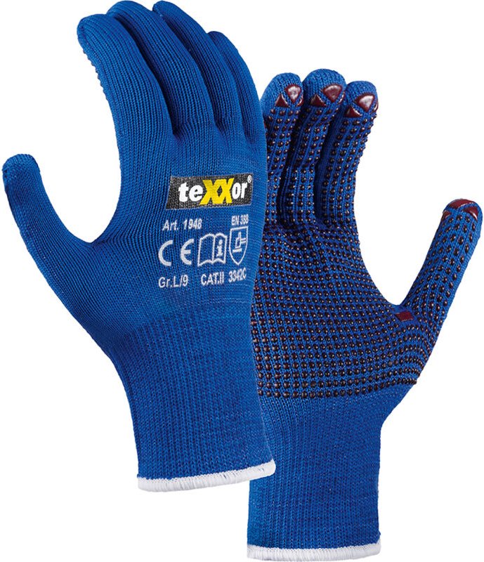 teXXor® Schnittschutz-Feinstrickhandschuhe, Blau/rote Noppen