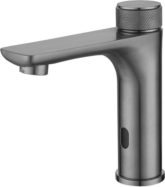 Robinet de lavabo à capteur automatique sans contact, mitigeur d'évier gris bronze, fonctionnement mains libres
