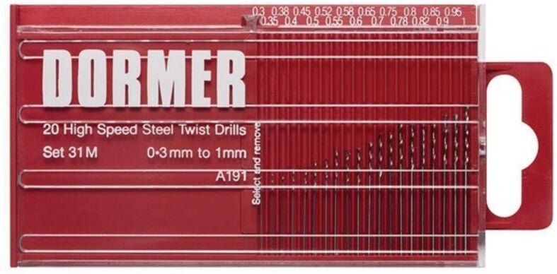 Dormer - Spiralbohrersatz A191 din 338 TypN D.0,3-1,0x0,5mm hss 20tlg.Runddose