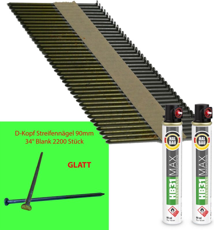 Contoo - HB43 Streifennagel 3,1x90 2200 Stk D-Kopf gl + 2x Gas HB31