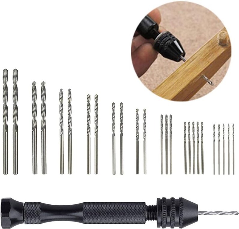 Fitags - 26-teiliges Spiralbohrer-Set für Miniatur-Handbohrmaschinen, 1 Griff mit 25 Stück Miniatur-Spiralbohrern (0,5 –...