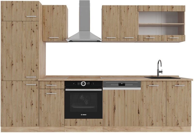 Vicco - Küchenzeile R-Line, Artisan-Eiche/Goldkraft Eiche, 300 cm ohne Arbeitsplatte