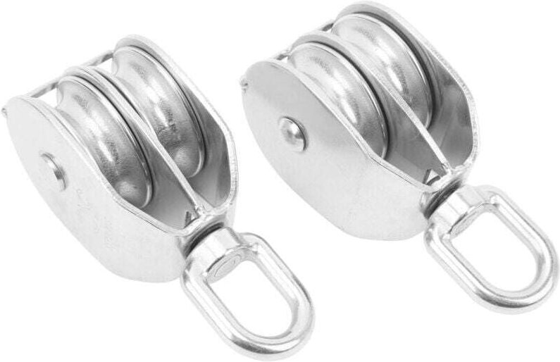 Decdeal 2 Stück M50 Edelstahl-Hochleistungs-Doppel-Hebe-Flaschenzugblock für Drahtseilkran, 400 kg Tragkraft