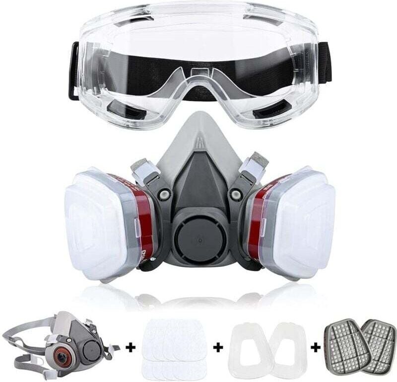 Thumbnail - Ulisem Wiederverwendbare Atemschutzmaske Halbmaske 6200 Gasmaske Atemschutzmasken mit Schutzbrille zum Lackieren Schweiß...