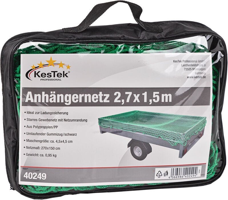 Kestek - Anhängernetz Gepäcknetz Abdecknetz 1,5 x 2,7 m grün zur Ladungssicherung