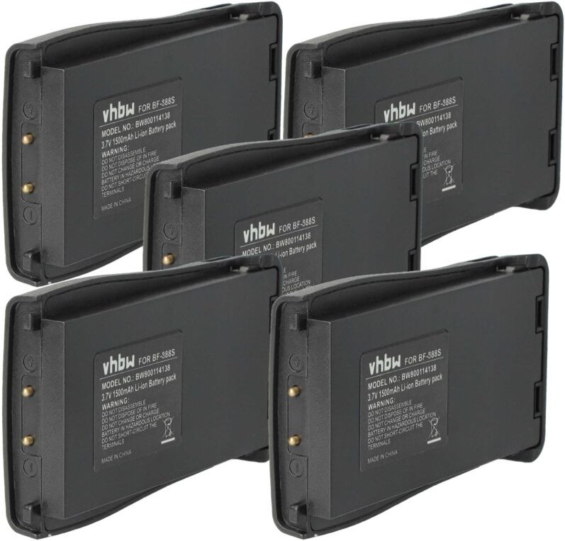 Vhbw - 5x Akku kompatibel mit Baofeng BF-666S, BF-777S, BF-888S Funkgerät, Walkie Talkie (1500 mAh, 3,7 v, Li-Ion)