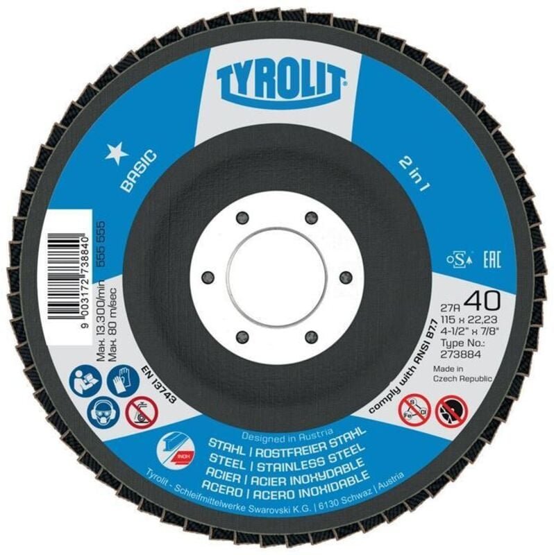 Tyrolit - Fächerscheibe basic ø 125 mm Körnung 80 gekröpft Stahl, Edelstahl za - Zirkonkorund
