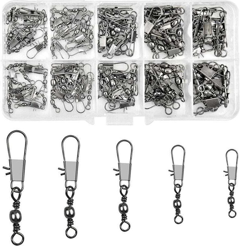 100 Stück Angelwirbel, Kugellager-Angelwirbel mit Schnappverschluss, sofortige Angelhaken- und Schnurverbinder, Größe 7 ...