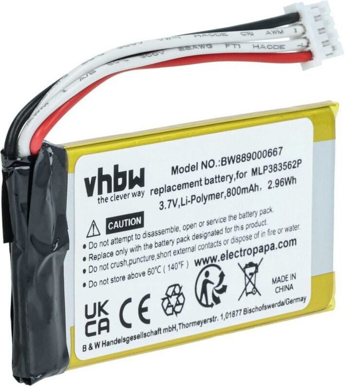 Vhbw - Akku Ersatz für jbl MLP383562P für Lautsprecher Boxen Speaker (800 mAh, 3,8 v, Li-Polymer)