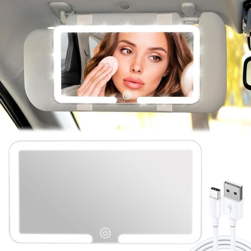Auto-Sonnenblendenspiegel, Auto-Kosmetikspiegel mit 3 Beleuchtungsmodi, wiederaufladbarer Auto-Schminkspiegel für die Au...