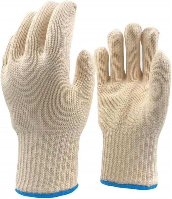 Ein Paar robuste, große, hitzebeständige Ofenhandschuhe mit Fingern, hitzebeständige, dicke gestrickte Baumwolle für Hei...