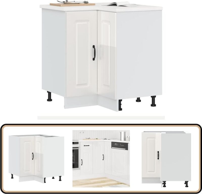 Küchen-Eckunterschrank Kalmar Hochglanz-Weiß Holzwerkstoff - Vidaxl
