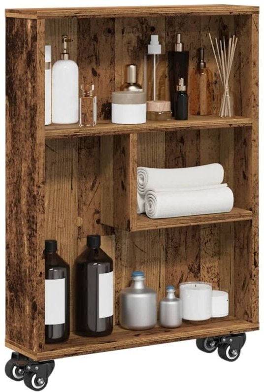 Aufbewahrungswagen Schmal Altholz-Optik 48x13x68 Holzwerkstoff Vidaxl