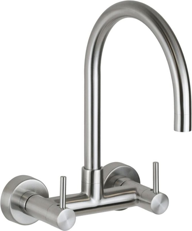 Wandmontierter Spültischmischer aus Edelstahl mit höhenverstellbarem Auslauf Pollini AP5589 Rostfreier Stahl
