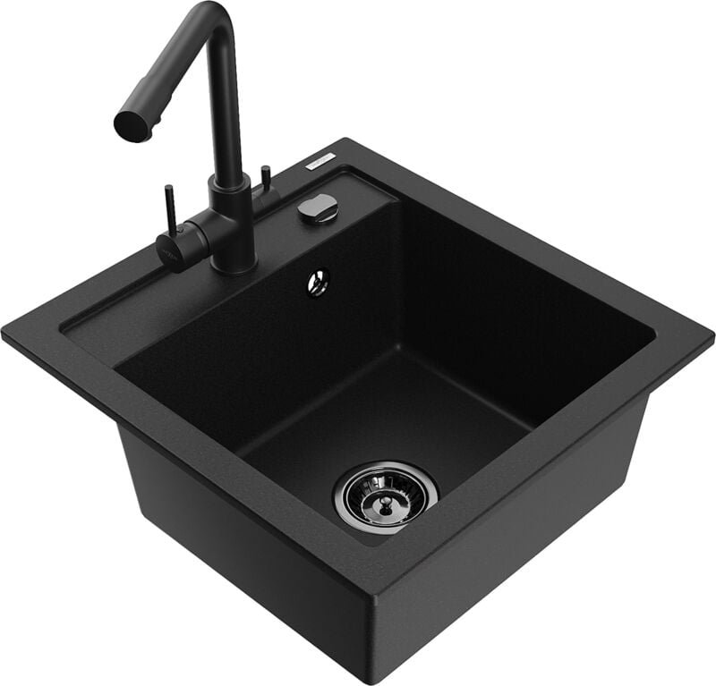 Vito 1-Becken-Granit-Spüle mit Mischbatterie Duero, Schwarz - 6503-77-671600-70-B - Mexen