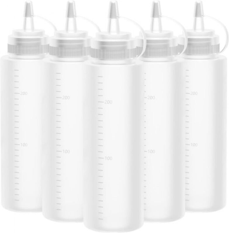 Odipie - Packung mit 250 ml Soßenflaschen aus Kunststoff mit Verschluss, Ketchup-Spender und auslaufsicheren Deckeln