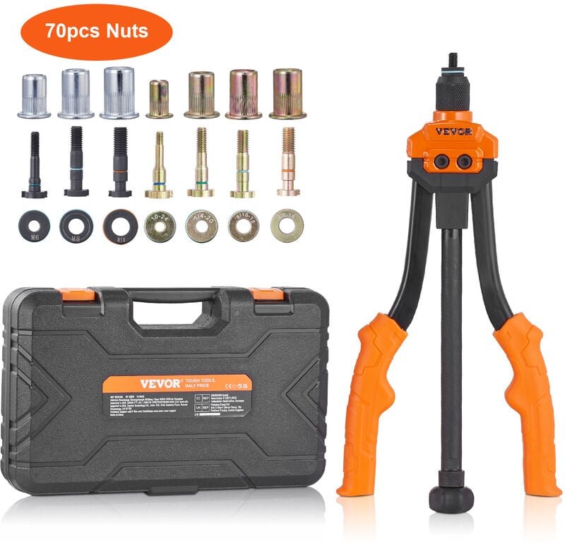 Vevor Nietmutternzange-Set Blindnietmutternzange 350 mm, Nietenzange 7 Sätze von Muttern & Dornen, Nietmutterwerkzeug M6...