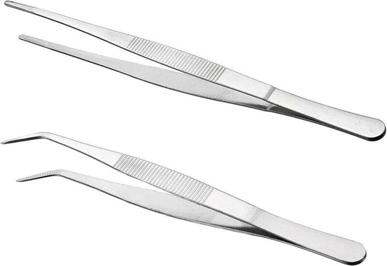 2 Paar Präzisionspinzetten, Pinzetten, Edelstahl-Gerade-Pinzette, 20 cm gebogene stumpfe Pinzette in professioneller Ede...