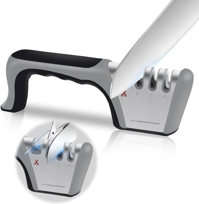 Profi Messerschärfer, 4-in-1 Küchenschärfer Messer- und Scherenschärfer, Messerschärfer mit Anti-Rutsch-Radiergummi für ...