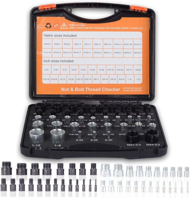 Decdeal Gewindeprüfer-Set (23-teiliges imperiales Gewindemessgerät, 21-teiliges metrisches Gewindemessgerät), Muttern- u...