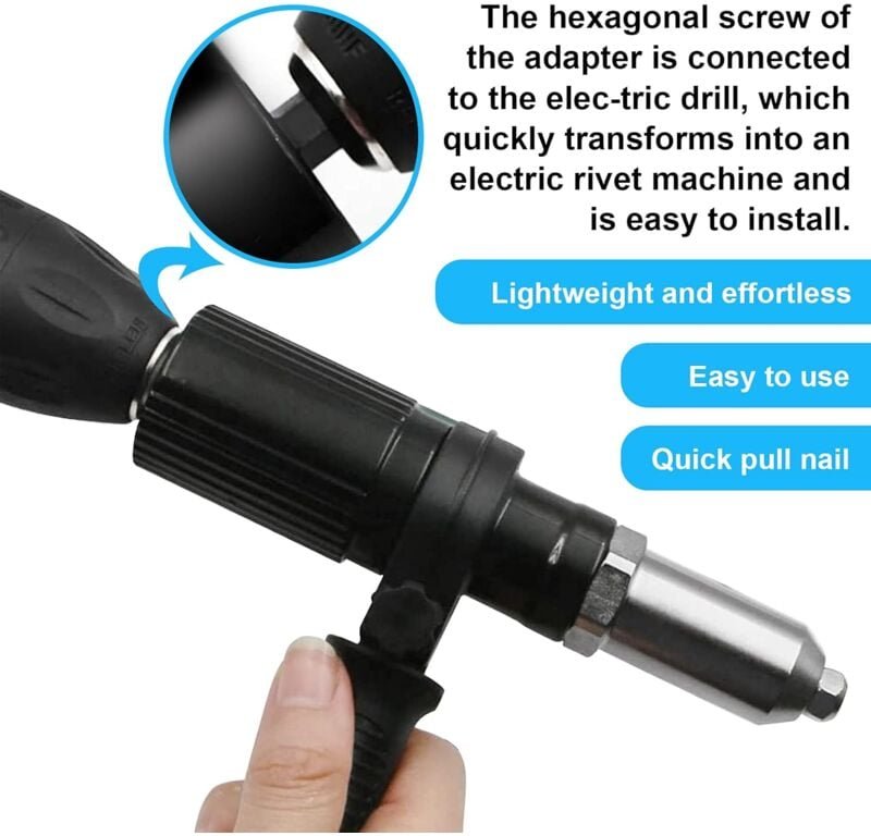 Ersandy - Elektrischer Nietpistolen-Adapter, Nietgerät, Bohradapter, Nietgerät, Einsatzmutternwerkzeug mit Durchmesser 2...