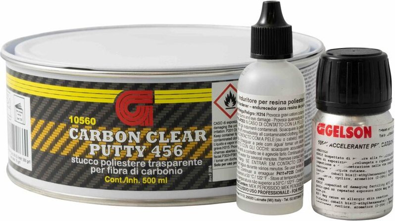 Gelson 10560 456 Stucco Per Carbonio Trasparente 3k 500 Ml + Acceleratore 6.4 Ml