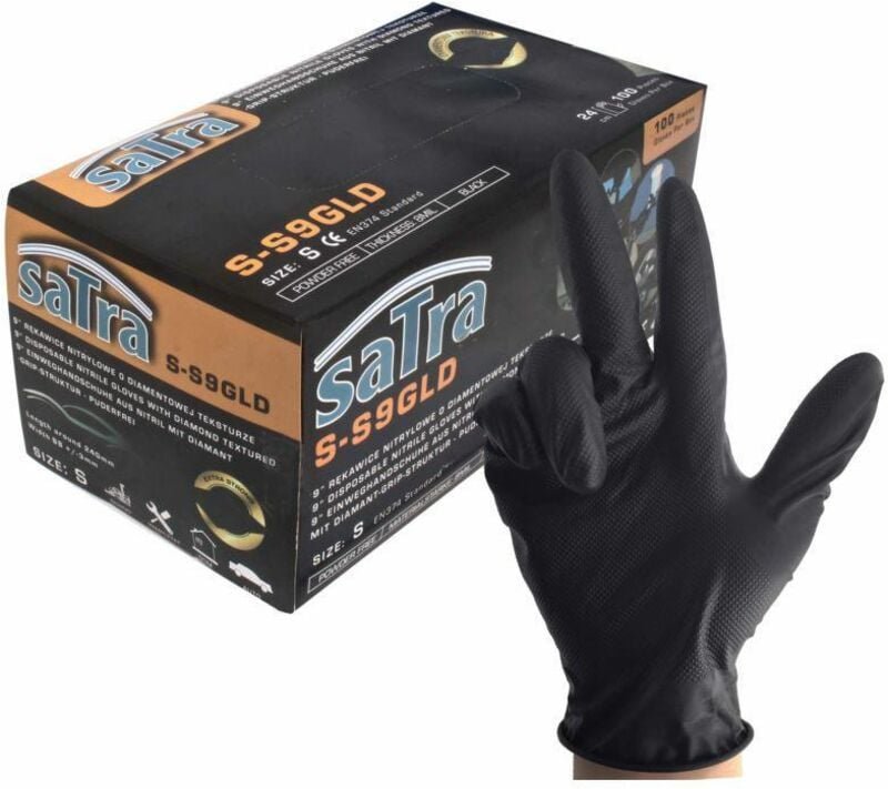 Thumbnail - Asta - diamonded Nitrilhandschuhe super tough schwarz super Nitrilhandschuhe Größe l Packung 100 Stück, für Maschinenwer...