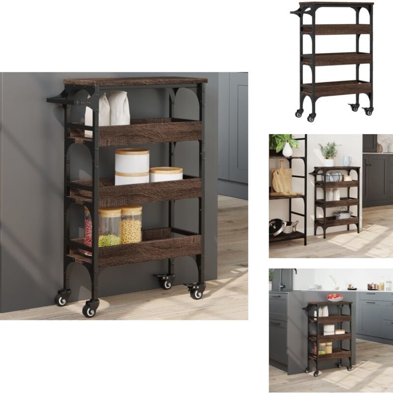 Küchenwagen Braun Eichen-Optik 53x20x76 cm Holzwerkstoff - Küchentisch - Küchenschrank - Kücheninsel - Holztisch - Essti...