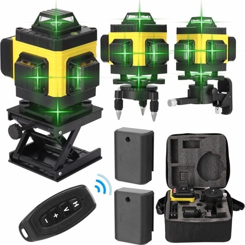 360° 4D 16-Linien-Laser, selbstnivellierender grüner Laser mit 2 x 1200 mAh wiederaufladbaren Lithiumbatterien, Ladegerä...