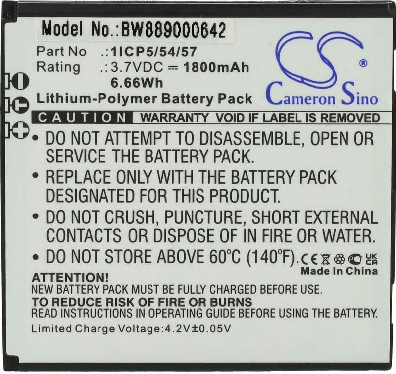 Vhbw - Akku Ersatz für Angelcare 1ICP5/54/57 für Babyphone Babytalker (1800 mAh, 3,7 v, Li-Polymer)