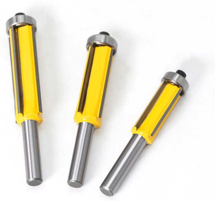 Holzbearbeitungsfräser mit 8-mm-Schaft und 4 Klingen, 3-teiliger Fräsersatz mit Endmuster