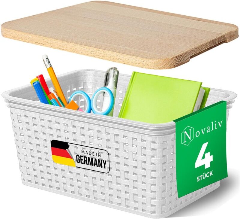 Novaliv - 4x Aufbewahrungsbox 4x Aufbewahrungsbox, 4x Holzdeckel