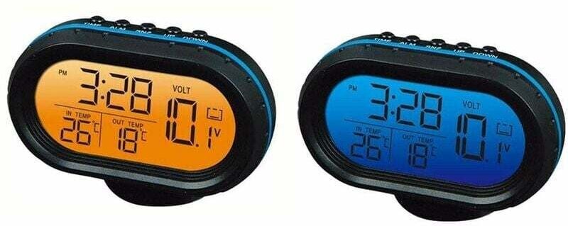 12V Auto Digital Thermometer Voltmeter Uhr Alarm Monitor, Uhr Spannungsmesser Multifunktionale Auto Temperaturanzeige, L...