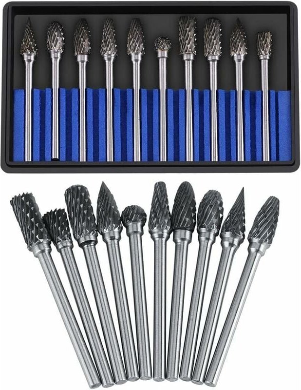 Thumbnail - Sollbry - Hartmetall-Frässtift-Set, Wolframstahl-Rotationsfeilen, Schneidkopf-Durchmesser 10 Stück für 3-mm-Schaft, 6-mm...