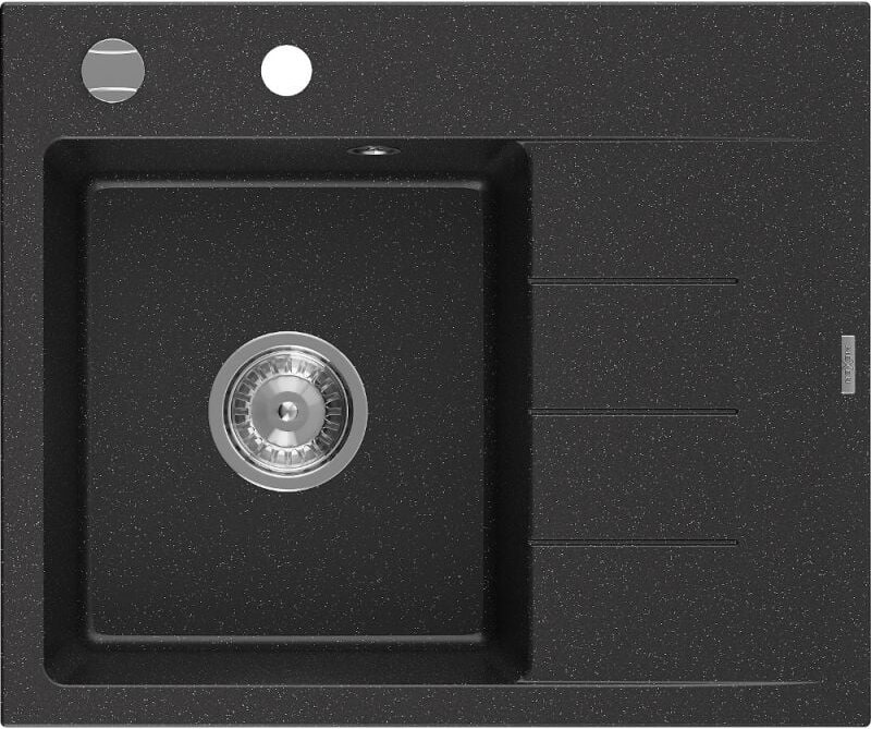 Ben Granitspüle 1-beckig mit linker Abtropffl√§che 600 x 500 mm, schwarz/silber metallic, Siphon chrom - 6522605000-73 -...